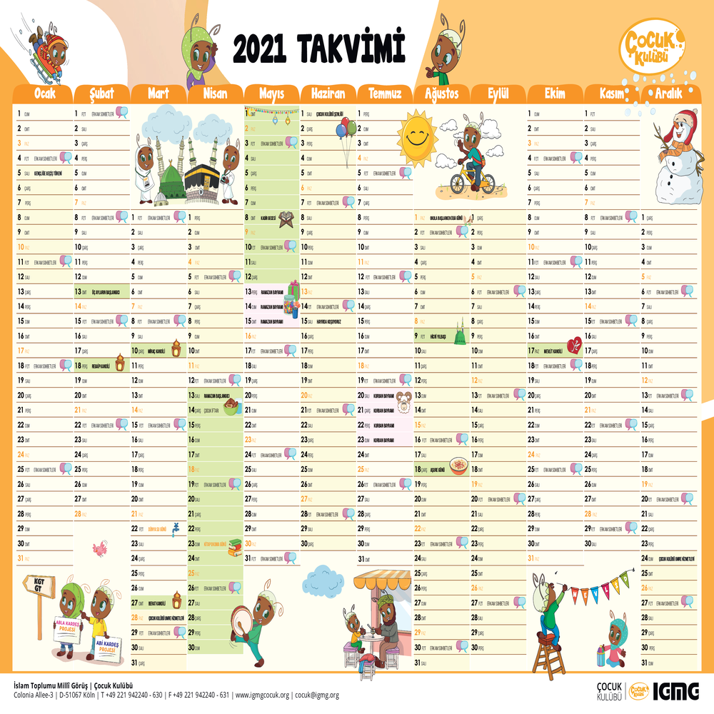 2021 Çocuk Kulübü Takvimi